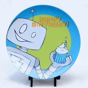 Robot Birthday Plate, party decor, kid dinner plate, robot party, mealtime, first birthday, home decor