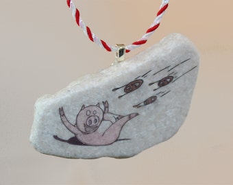Handgezeichnete Schweinefleisch und Bohnen Stein Verzierung - Geschenk zum Servieren von Speisen