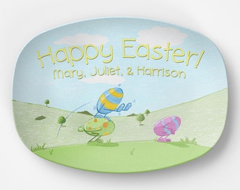 Happy Easter Platter, Easter decor, Easter Eggs, Hop into Easter, custom gift, personalized, DecoWare