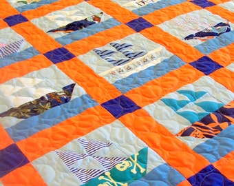 Sailboat Quilt, Nautical Toddler Boy Birthday Baby Clothes Quilt Patchwork Child Deposit Listing Made to Order (50%), Free Shipping