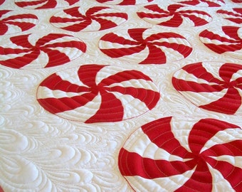 Peppermint Swirl Quilt, Twin Size 64" x 87" Free Shipping