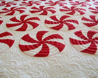 Peppermint Swirl Quilt - Queen Size 86" x 92" Free Shipping