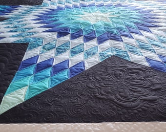 Lonestar Quilt Diamonds Handmade Blue Queen Size 87"x92" - Made to Order - Free Shipping