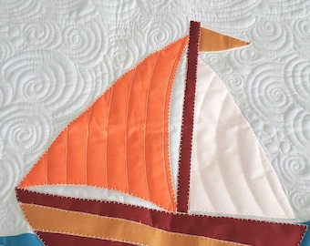 Nautical Boat Quilt 2 - Measures 63" x 81"