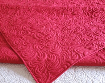 Red Whole Cloth Quilt - Queen Size - 88" x 94" - Free Shipping