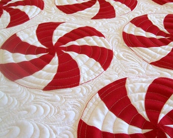Christmas Peppermint Swirl Holiday Festive Quilt - King Size 98" x 102" Free Shipping