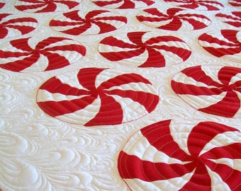 Reserved for Jaymie M. - Christmas Quilt, Peppermint Swirl - King Size 98" x 102" - Deposit Listing (50%) - Free Shipping