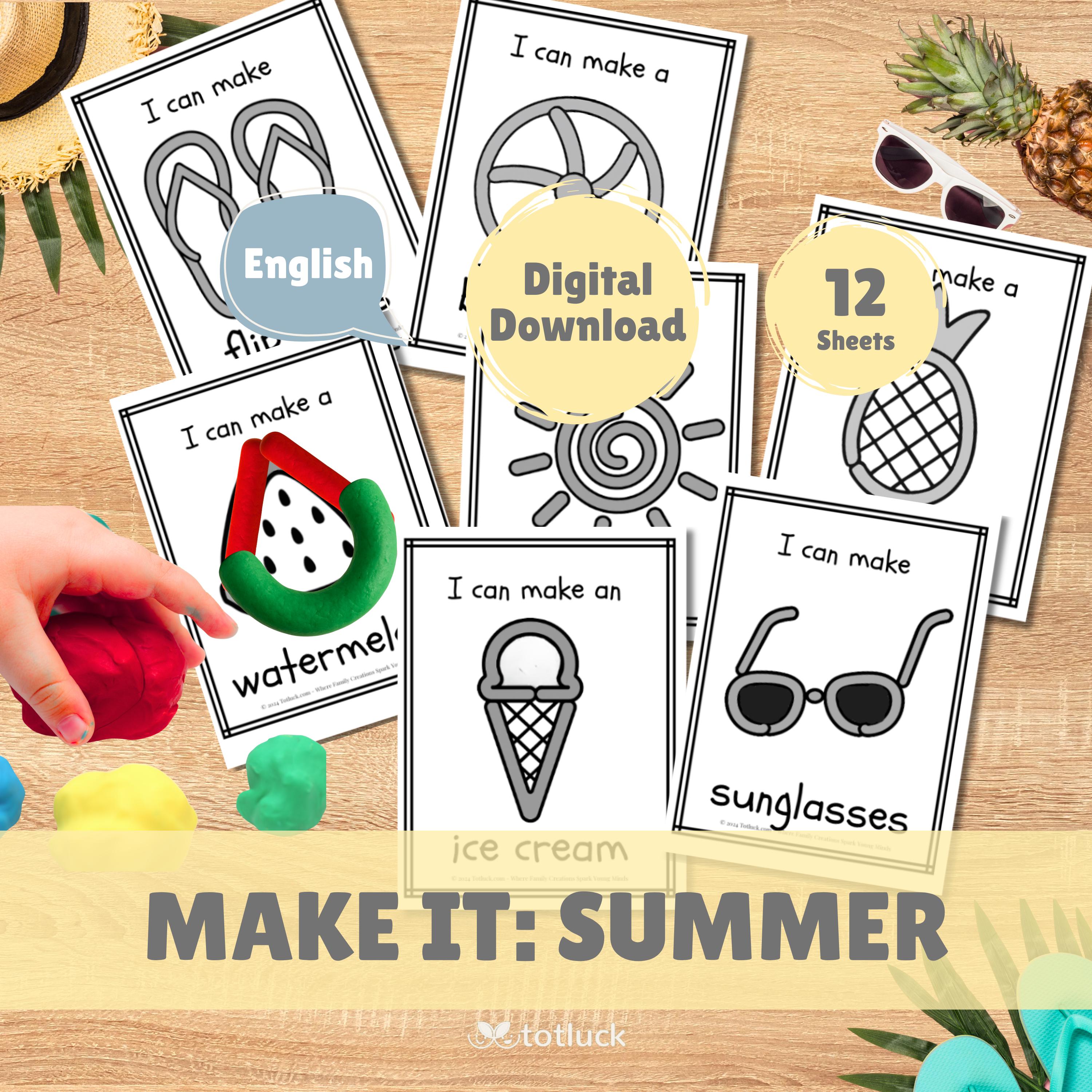 Make It Summer Play Dough Mats | Fine Motor Printables for Toddlers, Preschool, Kindergarten | No Prep Sensory Activity