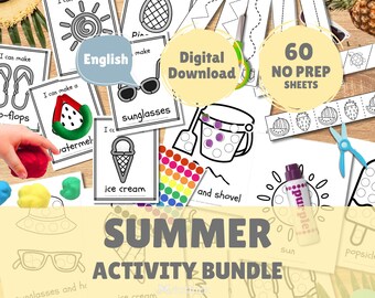Summer Activity Bundle | Dot Marker, Sticker, Play Dough, Scissor Skills | Fine Motor Printables for Toddlers, Preschool, Kindergarten, Camp