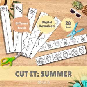 Cut It Summer Cutting Strips | Scissor Skills Printables for Toddlers, Preschool, Kindergarten | Fine Motor Cutting Practice