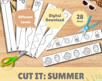 Cut It Summer Cutting Strips | Scissor Skills Printables for Toddlers, Preschool, Kindergarten | Fine Motor Cutting Practice