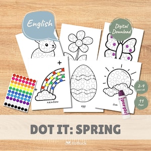 ENGLISH Dot It Spring, Dot Sticker Printable, Dot Marker Worksheets, Spring Dot Art, Fine Motor Activity, Toddler Coloring Pages