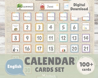 Printable Calendar Cards for Kids | Daily Routine, Weather, Seasons, Holidays | Preschool, Homeschool, Elementary, Daycare Classroom Decor