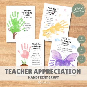 Facile regalo di fine anno per l'insegnante / Stampabile con impronte di mani fai da te / Lavoretto per bambini in età prescolare / Biglietto di ringraziamento fai da te / Stampabile all'ultimo minuto