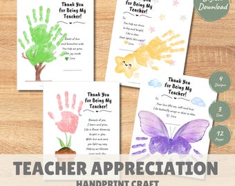 Holidays Teacher Gift | DIY Handprint Art Printable | Baby Toddler Preschool Craft | DIY Thank You Card | Last-Minute Printable