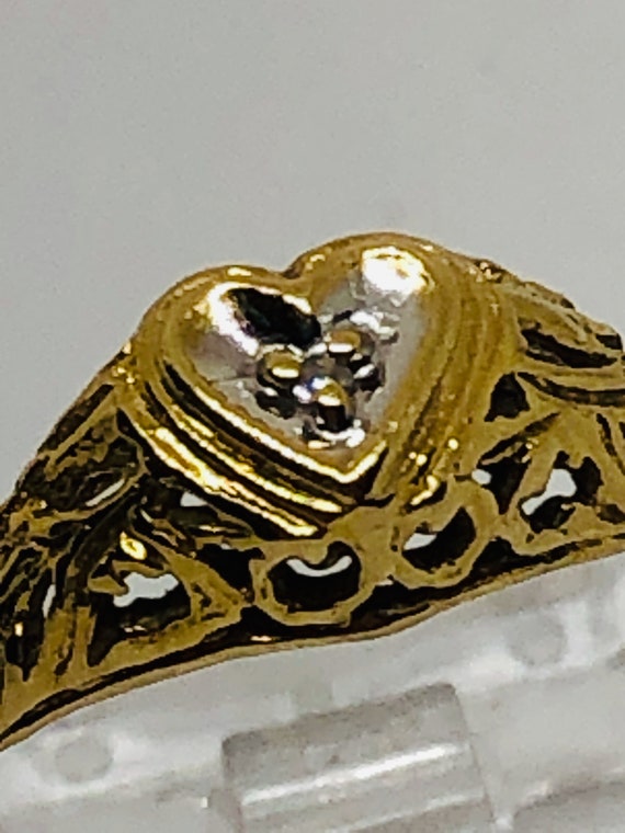 14kt heart shape gold diamond ring, vintage, hear… - image 8