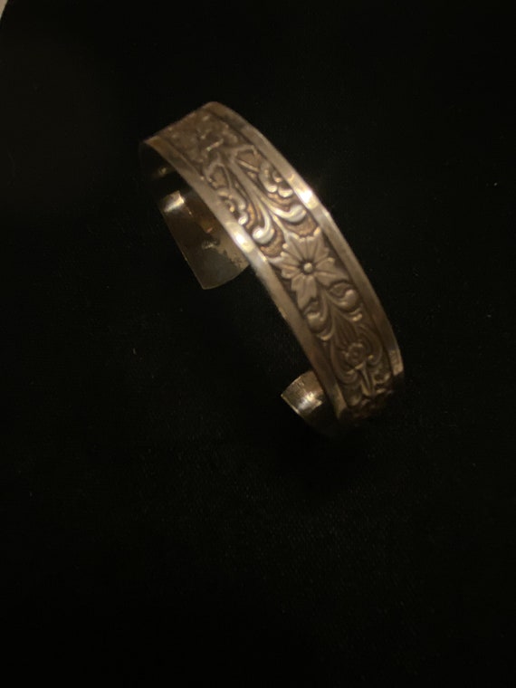 Cuff bracelet vintage sterling silver, embossed