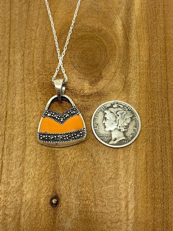 Purse charm, pendant, necklace, marcasite, coral … - image 2