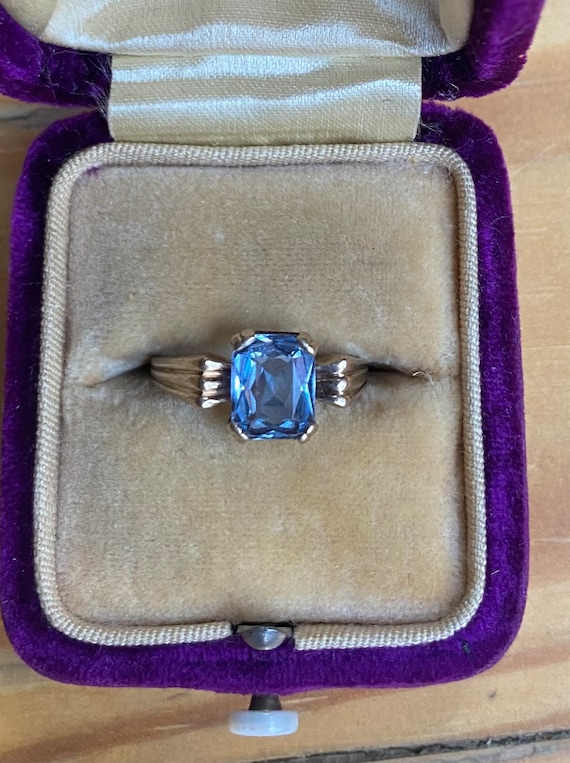 Aqua antique ring , March birthstone, 6x8mm synthe