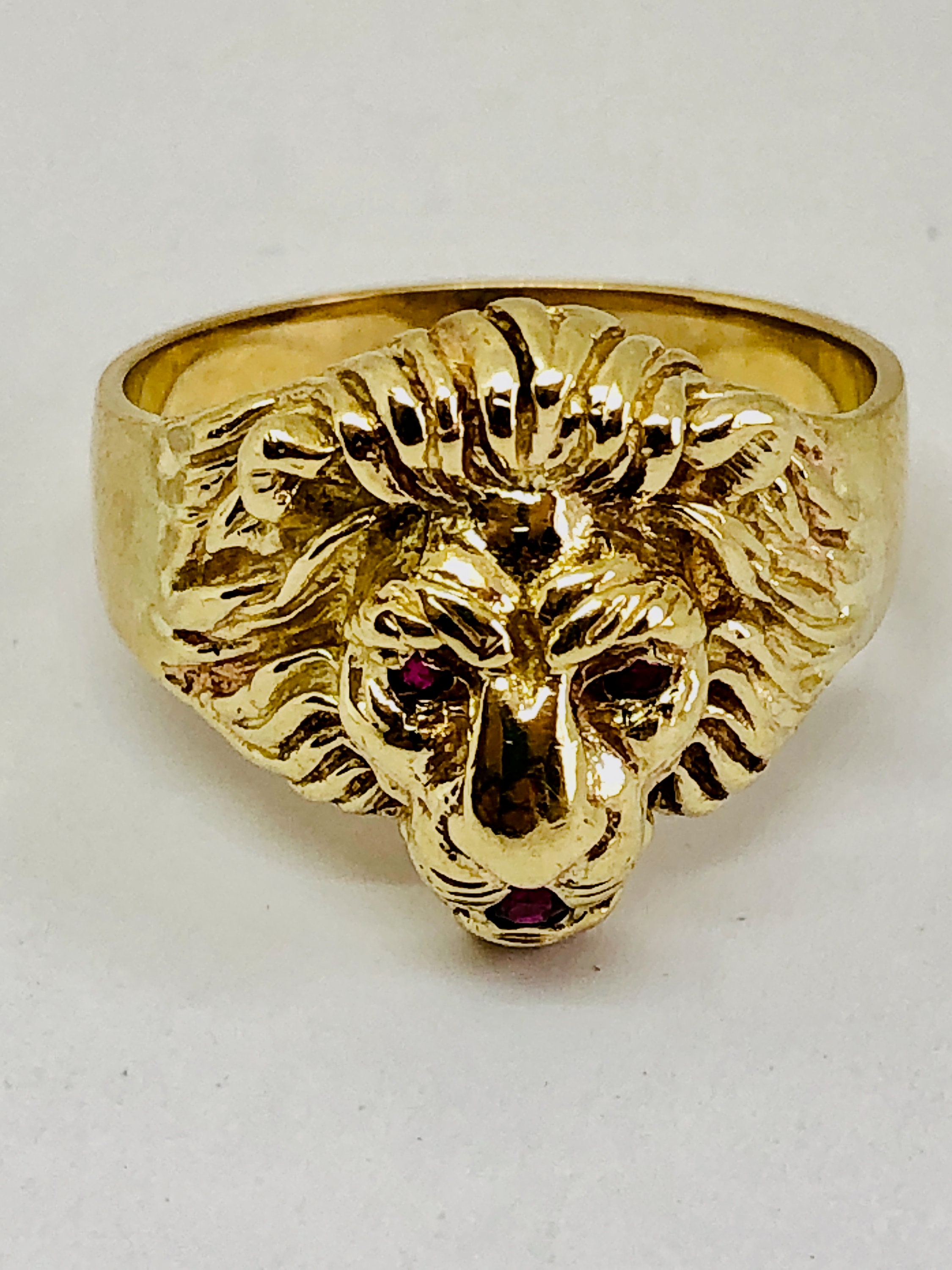 Bague t te de lion signe du Lion or jaune massif 14 carats