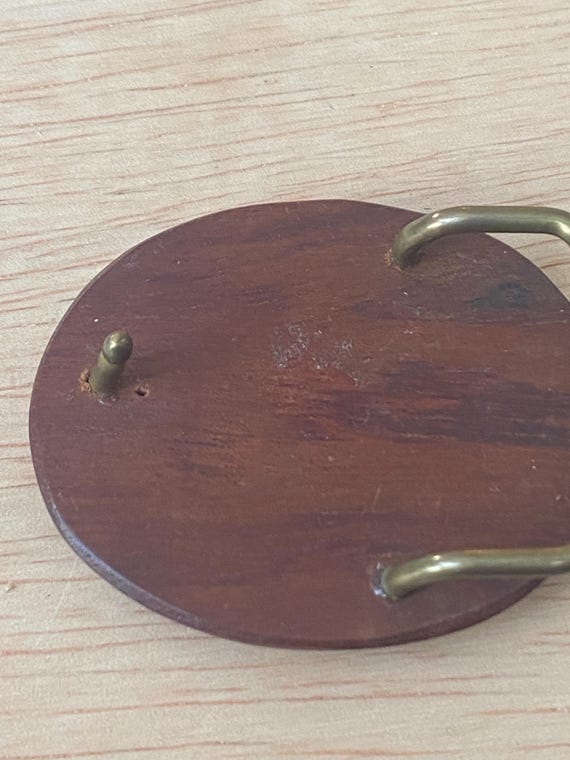 Vintage belt buckle, 1970’s, exotic  wood, new old stock  from classic  leather shop, hand-crafted, for 1 1/2” belt. View 3