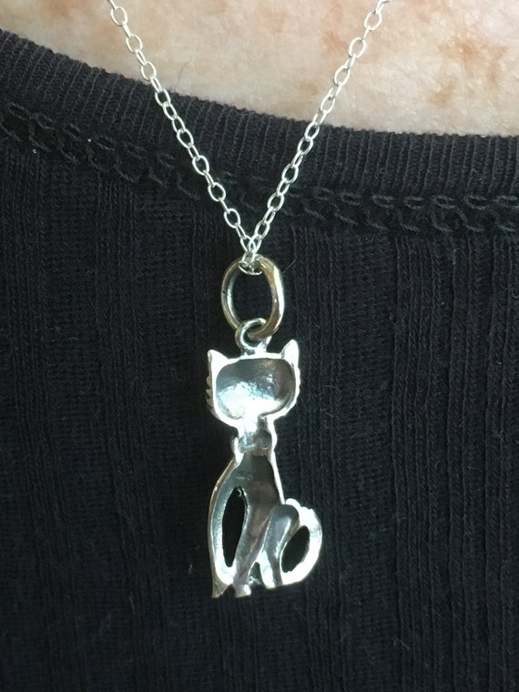 Cat, sterling silver, 925, Siamese, kitty, chain … - image 2