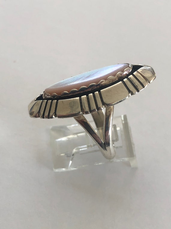 Native American Silver Ring set with Pink Shell, b