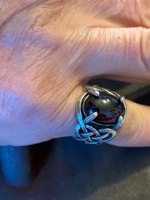 Celtic garnet ring , vintage, January birthstone, 