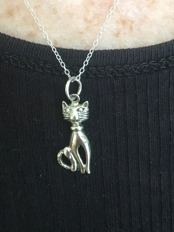 Cat, sterling silver, 925, Siamese, kitty, chain … - image 1