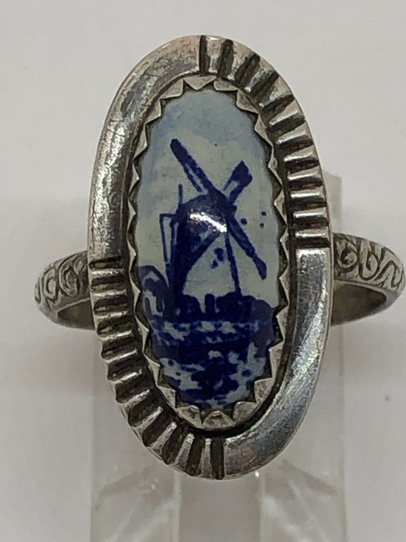 Delft antique ceramic top ring in a size 6 1/2 bu… - image 1