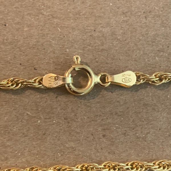 Milor, 925, gold vermeil, rope chain, sterling silver, gold over silver , Italy, 3mm wide, 20” long