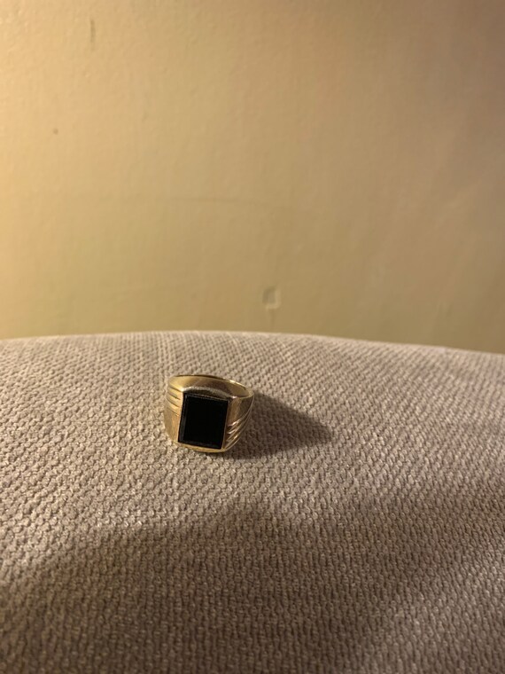 Black onyx ring, size 7 1/2, 18kt HGE, gold clad,… - image 3