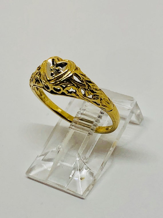 14kt heart shape gold diamond ring, vintage, hear… - image 9