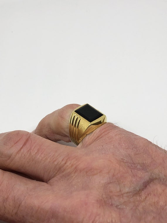 Black onyx ring, size 7 1/2, 18kt HGE, gold clad,… - image 2