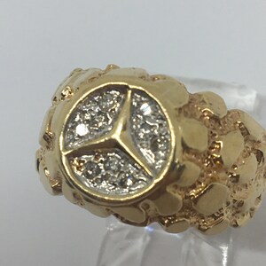 Mercedes Benz Emblem Ring Size 9 Diamonds Vintage 14kt Yellow