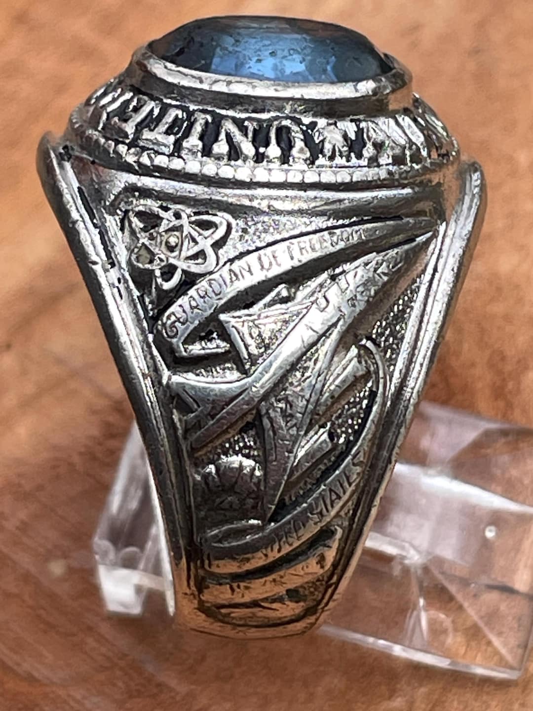 USED 23号：USAF ミリタリーリング STERLING シルバー ブルー Vintage USAF Sterling Silver Ring: Sapphire Blue Stone, Eagle, Jet