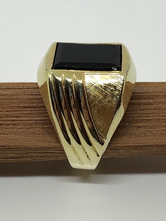 Black onyx ring, size 7 1/2, 18kt HGE, gold clad,… - image 8