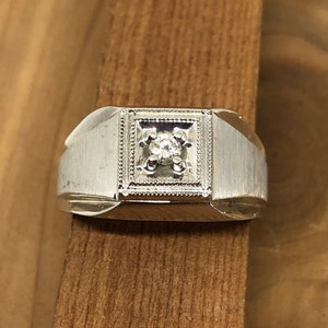 Mens Diamond Ring, Solid  10 karat Gold,  Classic,  3mm Genuine Natural Diamond, Marked inside with 10K and the brand-Trubrite&quot;,  Size 10