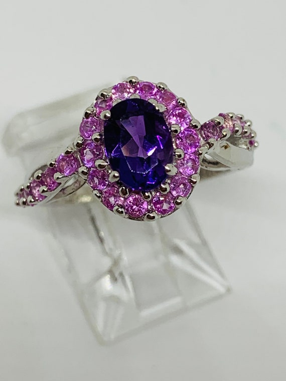 Pink sapphires, amethyst,faceted, 14kt white gold,