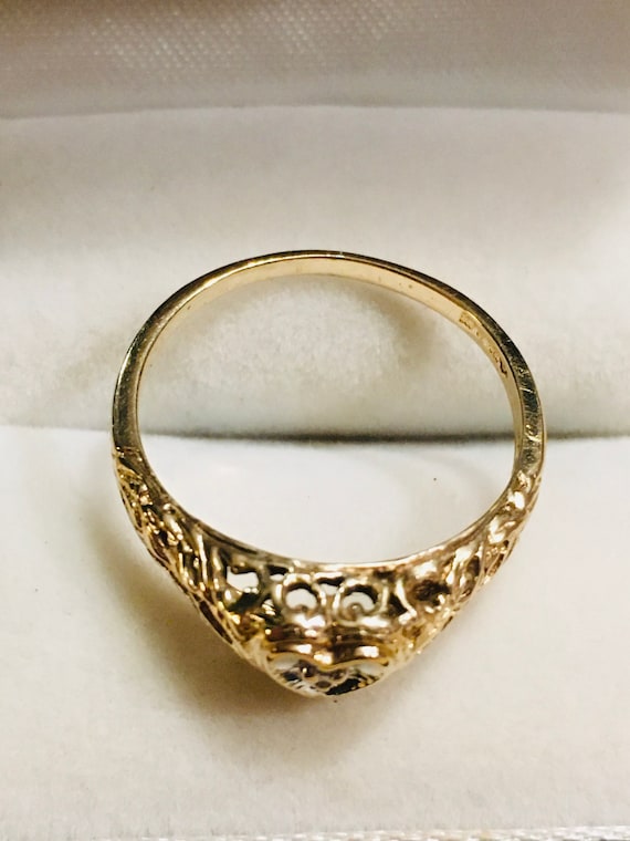 14kt heart shape gold diamond ring, vintage, hear… - image 5