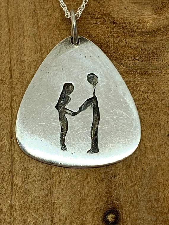 Homme et femme, couple, mariage, ensemble, collier, pendentif, fait main,  vintage, chaîne en argent sterling, argent sterling