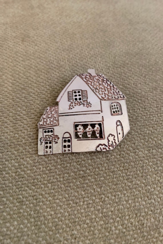 Pin, brooch, house, 925, sterling silver, vintage 