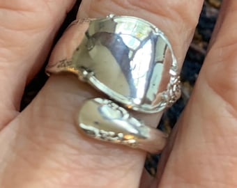 Lunt silversmith , spoon ring, sterling silver, vintage, size 7, adjustable , greenfield, mass