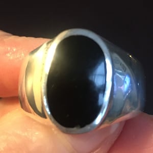 Black onyx, flat top, gents ring, vintage, 925, sterling silver, signet type ring, hallmark