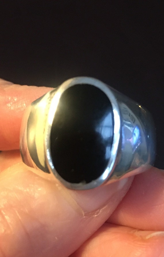 Black onyx, flat top, gents ring, vintage, 925, st