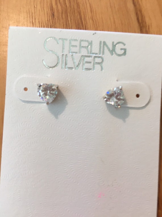 Earrings, sterling silver, studs, dangle,cubic zi… - image 3