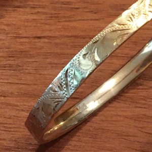 Bangle, baby, girl, toddler, antique, hand engraved, baby bracelet, vintage, 14kt yellow gold