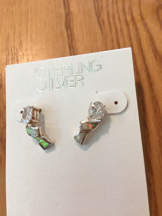 Earrings, sterling silver, studs, dangle,cubic zi… - image 2