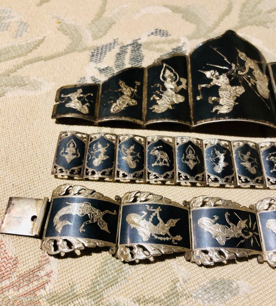 Siam, 3 Sterling Silver Bracelets, Nielloware, Ni… - image 6
