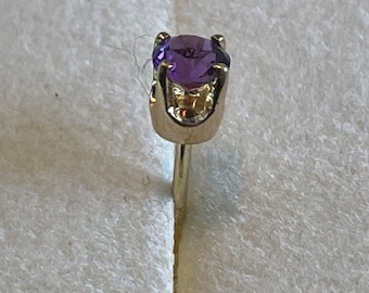 Amethyst , round, genuine, 3.5mm, 14kt stud earring, single, with back, 4 prong  setting, new old stock.